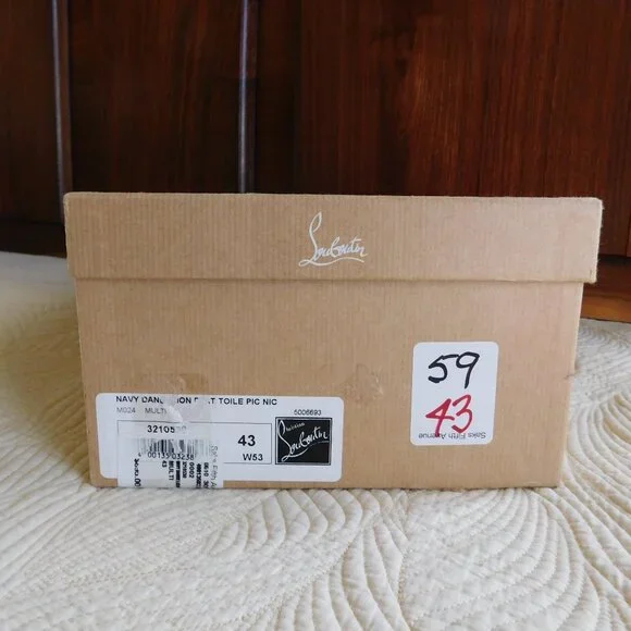 NIB Louboutin Dandelion slip on embroidered loafer Pic Nic stripe toile flat 43 - Picture 15 of 16